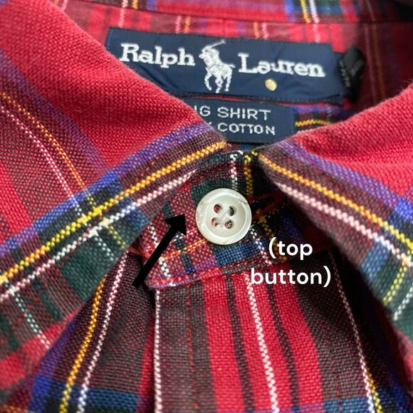 Vtg 90s Polo Ralph Lauren Big Shirt Mens L Red Button Down Plaid Pony Preppy LS - Picture 8 of 15